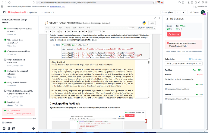 Agentic AI - Submission of graded lab 2 gives unexpected error